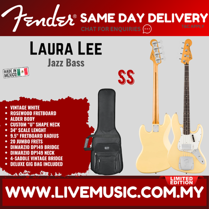 Fender Limited Edition Laura Lee Jazz Bass Guitar, RW FB, Vintage White