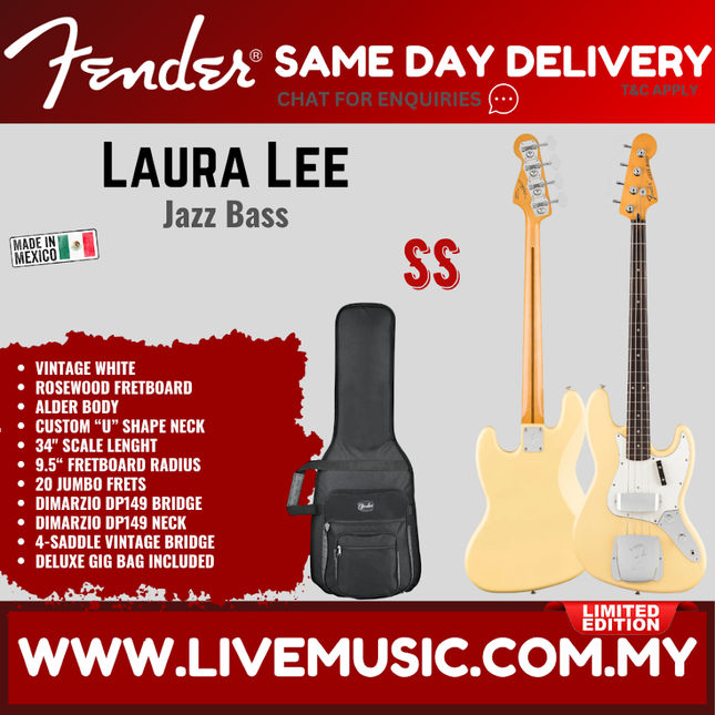 Fender Limited Edition Laura Lee Jazz Bass Guitar, RW FB, Vintage White