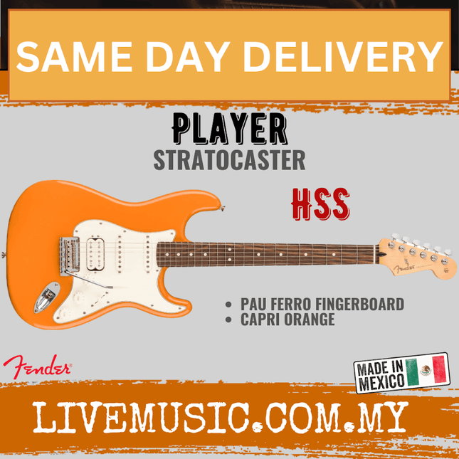 Fender Player HSS Stratocaster Electric Guitar, Pau Ferro Fretboard - Capri Orange