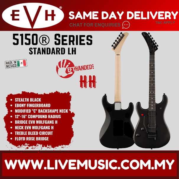 EVH 5150 Series Standard Left-handed Electric Guitar, Ebony FB, Stealth Black