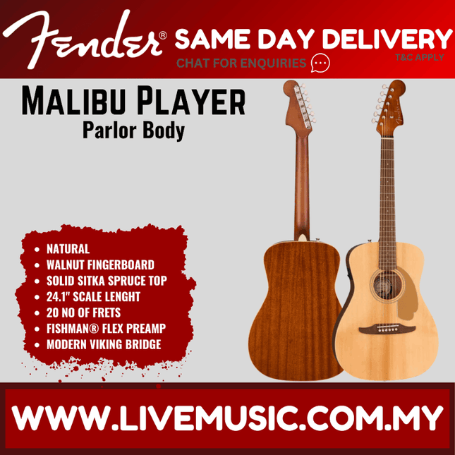 Fender California Malibu Player Small-Bodied Acoustic Guitar, Natural
