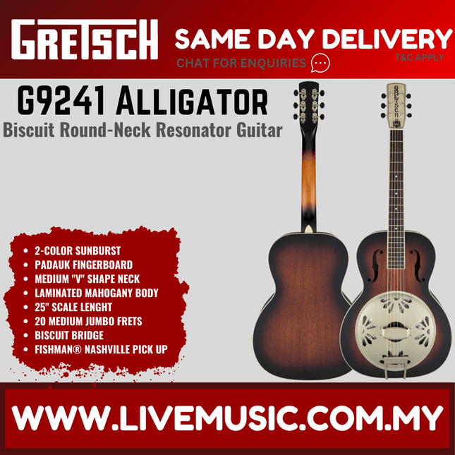 Gretsch G9241 Alligator Biscuit Round-Neck Acoustic-Electric Resonator Guitar, 2-Color Sunburst