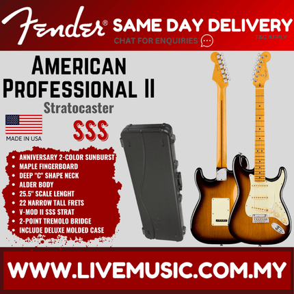 Fender American Professional II Stratocaster Electric Guitar, Maple FB, Anniversary 2-Tone Sunburst
