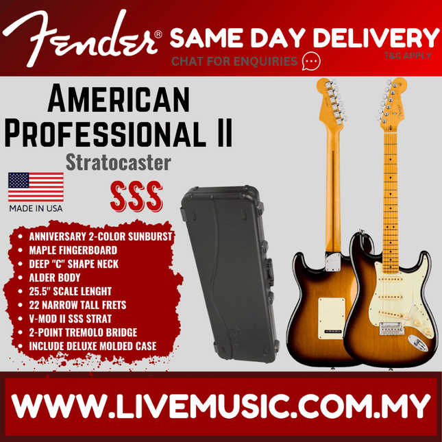 Fender American Professional II Stratocaster Electric Guitar, Maple FB, Anniversary 2-Tone Sunburst