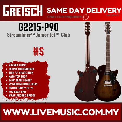 Gretsch G2215-P90 Streamliner Junior Jet Club Electric Guitar, Laurel FB, Havana Burst
