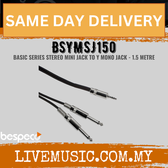 Bespeco BSYMSJ150 1.5 Metre (3.5mm Stereo Jack – 2x 1/4″ Mono Jack) Interlink Cable