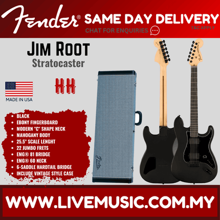 Fender Artist Jim Root Stratocaster Electric Guitar, Ebony Fretboard with Deluxe Hardshell Case - Flat Black