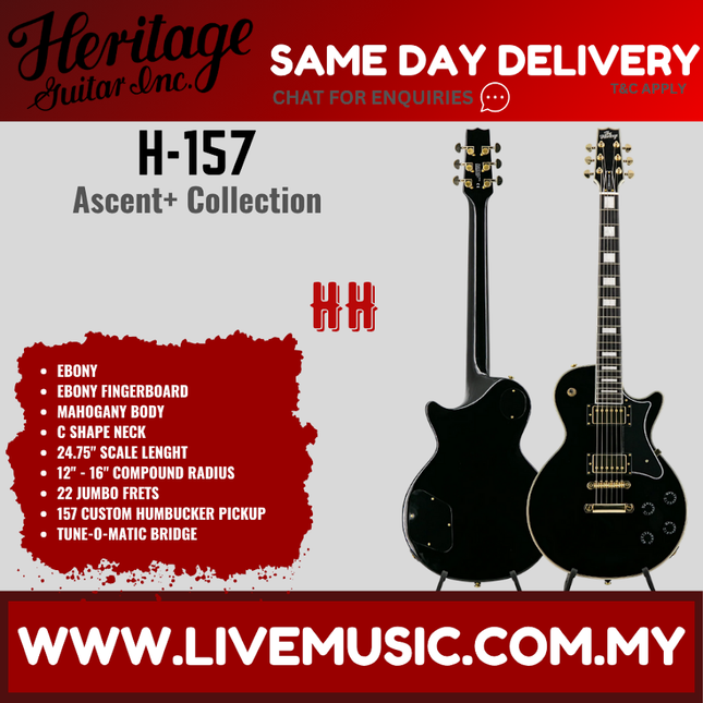 Heritage Ascent+ Collection H-157 Electric Guitar, Ebony ( H-157 )