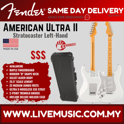 Fender American Ultra II Stratocaster LH Electric Guitar, Maple FB, Avalanche
