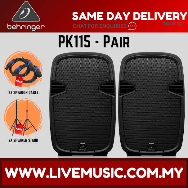 Behringer PK115 Passive 800-Watt 15" PA Speaker System With Speaker Stand & Cable - Pair ( PK 115 / PK-115 )