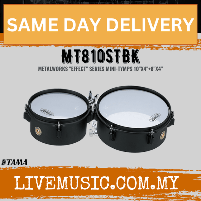 Tama MT810STBK Metalworks Effect Series Mini Timbales, 08 Inch & 10 Inch