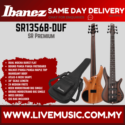IBANEZ SR1356B-DUF 6-STRING ELECTRIC BASS GUITAR, DUAL MOCHA BURST FLAT ( SR1356B DUF / SR1356BDUF )