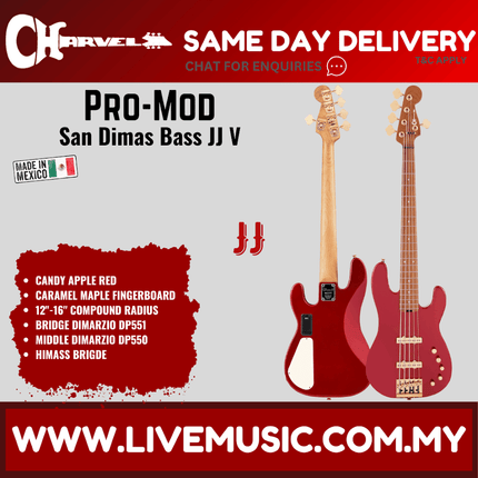 Charvel Pro-Mod San Dimas Bass JJ V Bass Guitar, Maple FB, Candy Apple Red