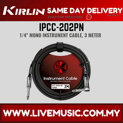 Kirlin Cable IPCC-202PN 3/6/10 Meter Right Angle L Mono Instrument Cable For Electric Acoustic Bass Guitar Speaker Amp Keyboard Bass Amplifier Drum - Black(IPCC202PN/IPCC 202PN)
