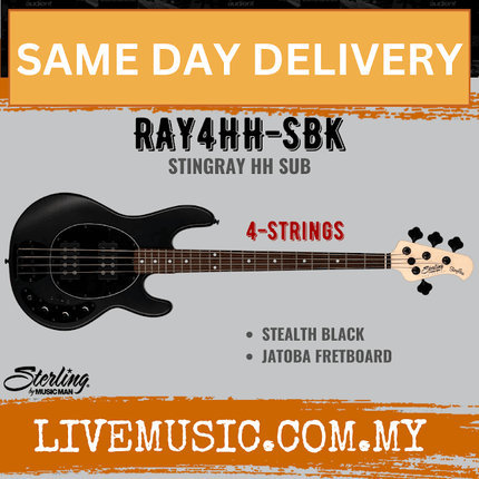 Sterling Ray4HH Stingray 4-String Electric Bass Guitar Jatoba Fretboard - Stealth Black (Ray4 HH/Ray4)