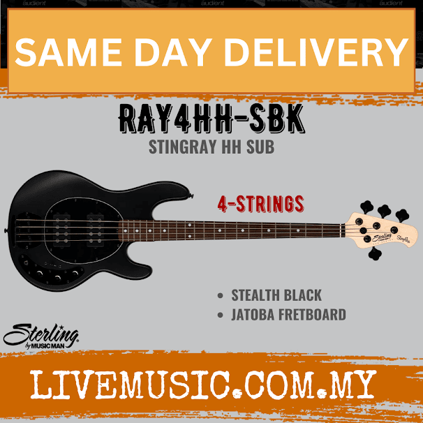 Sterling Ray4HH Stingray 4-String Electric Bass Guitar Jatoba Fretboard - Stealth Black (Ray4 HH/Ray4)