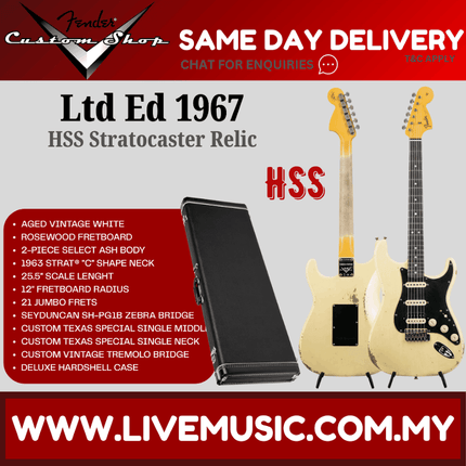 Fender Custom Shop Limited Edition 1967 HSS Stratocaster Relic Guitar, Aged Vintage White