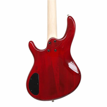 Trans red electric bass guitar body with black control cover