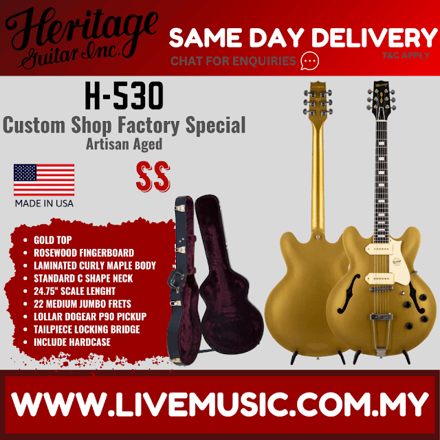 Heritage Custom Shop Factory Special H-530 Electric Guitar, Gold Top, Artisan Aged ( H530 H 530 )