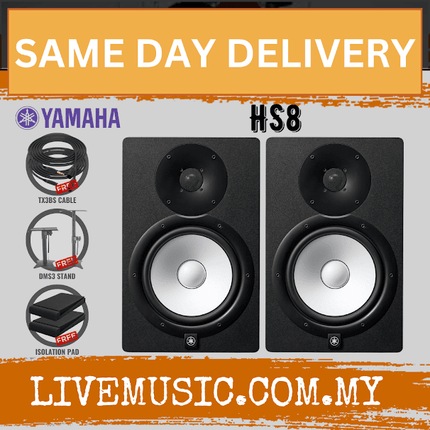Yamaha HS8 Powered Studio Monitor with Studio Monitor Stands, Isolation Pads and Cables, Pair - Black ( HS-8 / HS 8 )