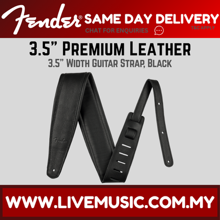 Fender 3.5Inch Premium Leather Guitar Strap, Black / Brown
