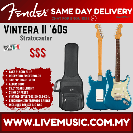 Fender Vintera II 60s Stratocaster Electric Guitar, RW FB, Olympic White / Lake Placid Blue / 3-Tone Sunburst