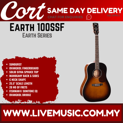 Cort Earth-100SSF Acoustic Guitar with Bag - Sunburst ( Earth 100SSF Earth100SSF )