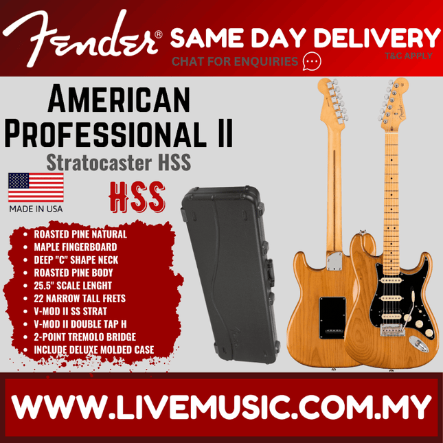 Fender American Professional II HSS Stratocaster Electric Guitar, Maple Fretboard - Roasted Pine