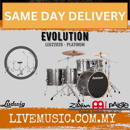 Ludwig LE622010 / LE622024 / LE622018 / LE622028 Evolution 6-Piece Drum Kit w/Hardware, Cherry /Copper / Mint / Platinum