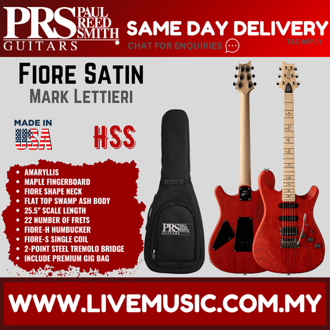 Red satin single-cut electric guitar with humbucker pickups and included gig bag