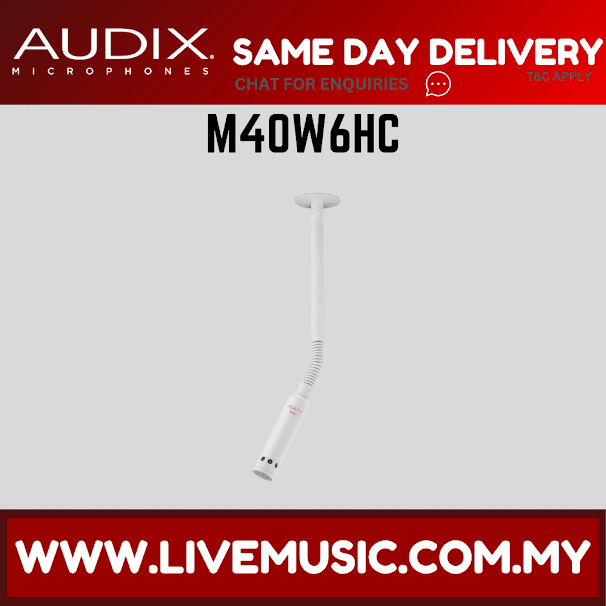 Audix M40W6HC Miniature High-Output Hypercardioid Ceiling Microphone with 6" Gooseneck - White (M40-W6HC/M40 W6HC)