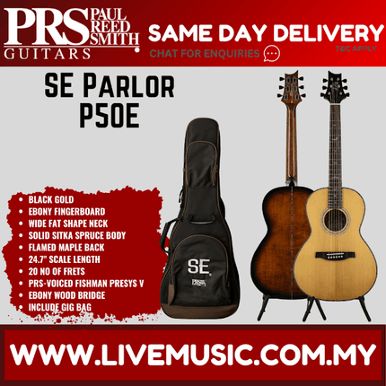 PRS SE P50E Parlor Acoustic Guitar w/Bag, Black Gold