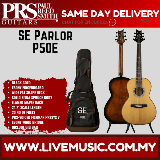PRS SE P50E Parlor Acoustic Guitar w/Bag, Black Gold