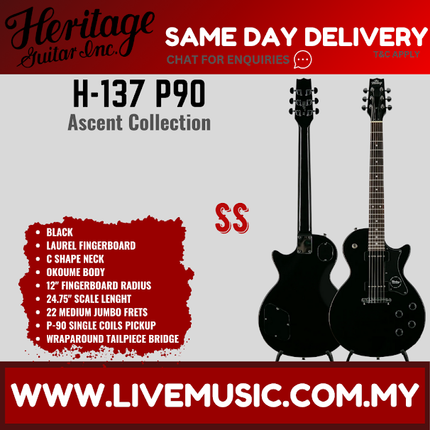 Heritage Ascent Collection H-137 P90 Electric Guitar-Black (H137P90 H 137 P90)