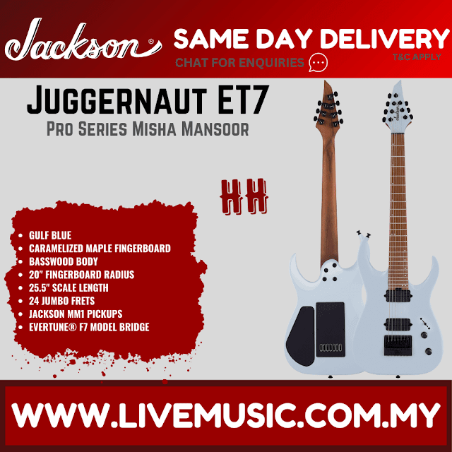 Jackson Pro Series Signature Misha Mansoor Juggernaut ET7 Electric, Caramelized Maple FB, Gulf Blue