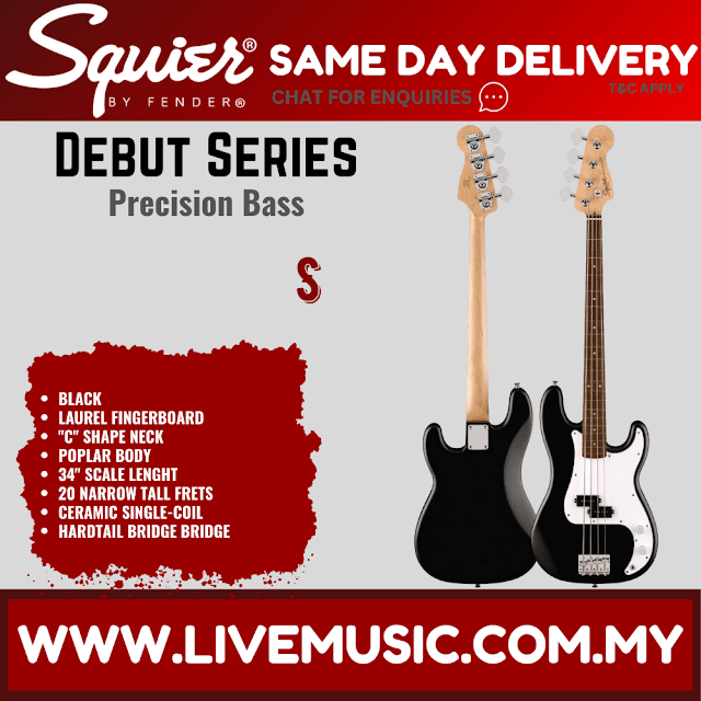 Squier Debut Series Precision Bass Guitar, Laurel FB, Black