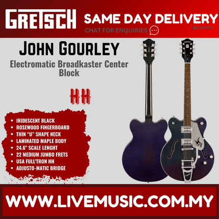 Gretsch Electromatic John Gourley Signature Broadkaster Electric Guitar, Iridescent Black