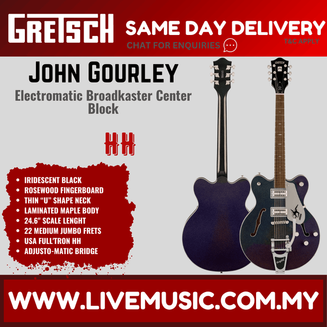 Gretsch Electromatic John Gourley Signature Broadkaster Electric Guitar, Iridescent Black