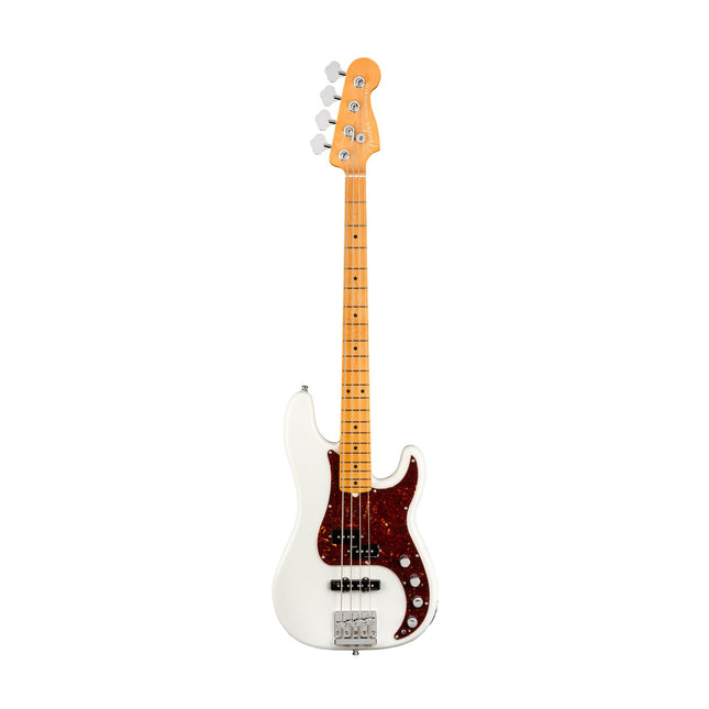 Fender American Ultra Precision Bass Guitar, Maple Fretboard with Case - Arctic Pearl
