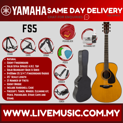 Yamaha Red Label FS5 Acoustic Guitar with Hardcase MADE IN JAPAN - Natural ( FS-5 )