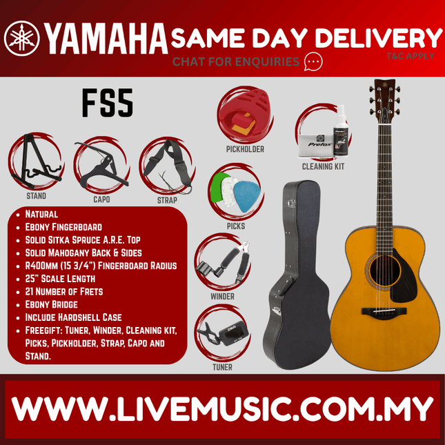 Yamaha Red Label FS5 Acoustic Guitar with Hardcase MADE IN JAPAN - Natural ( FS-5 )