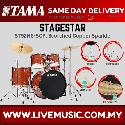 Tama Stagestar ST52H6 5-piece Drum Set With Drumsticks and Throne With KDZS141620 Cymbals Set