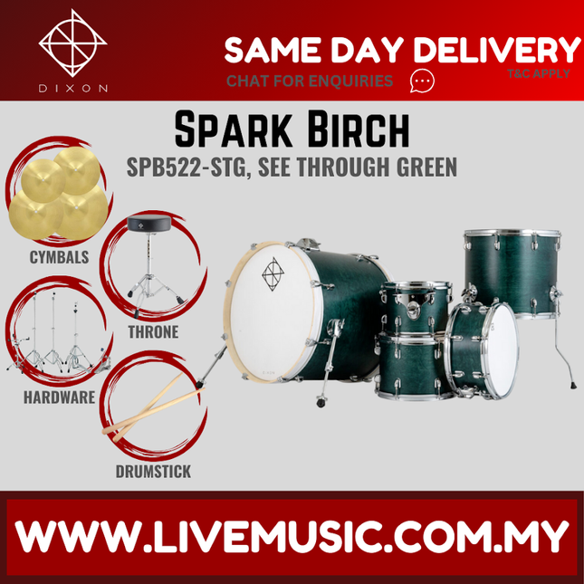Dixon Spark Birch SPB522 5-Piece Drum Kit w/Hardware+3 Cymbals