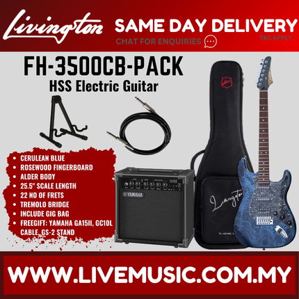 Livingston FH-3500-PACK Stratocaster HSS Electric Guitar w/GA15II Amplifier Rosewood Fretboard - ( FH3500 FH 3500 )