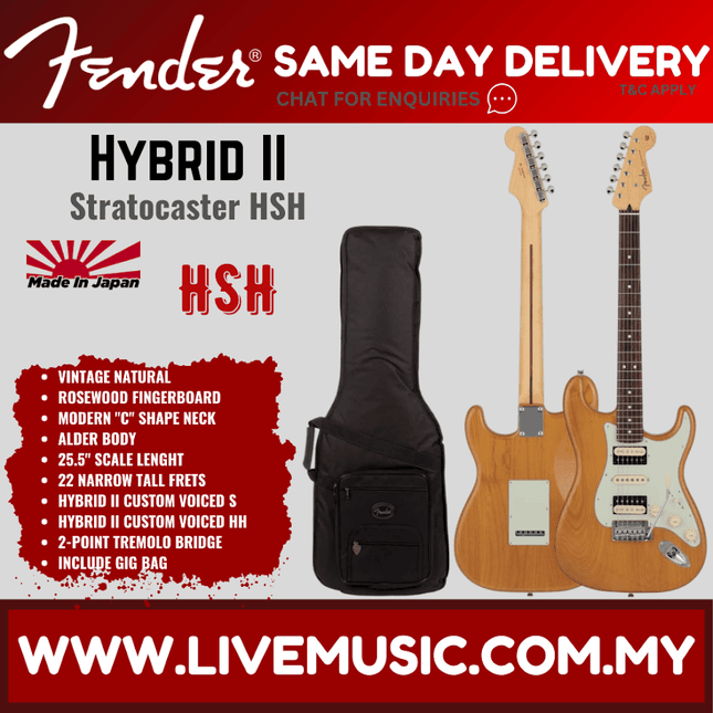 Fender Japan Hybrid II Stratocaster HSH Electric Guitar, RW FB, Black / Modena Red / Olympic Pearl / Vintage Natural
