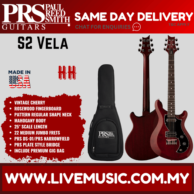 PRS S2 Vela Electric Guitar w/Bag, Frost Green Metallic/Vintage Cherry/Antique White