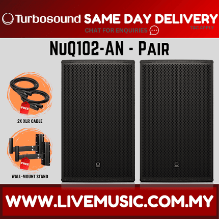 Turbosound NuQ102-AN 600 Watt 10" Powered Loudspeaker w/Wireless Mic, Speaker Stand And Cable - Each / Pair (NuQ102 AN NuQ102AN)