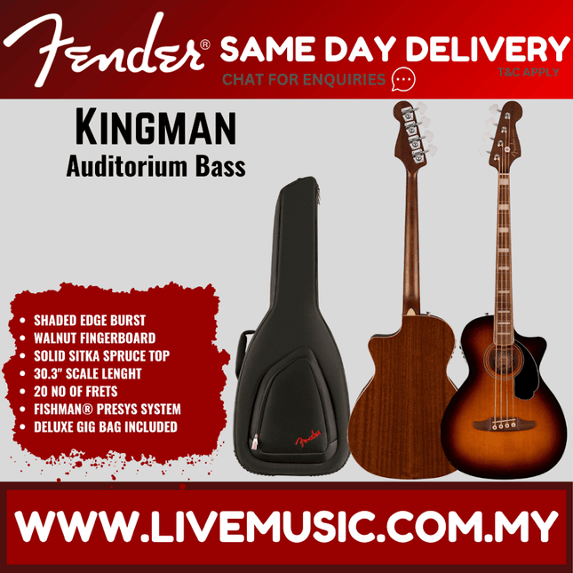 Fender acoustic bass guitar in shaded edge burst with black gig bag and walnut board
