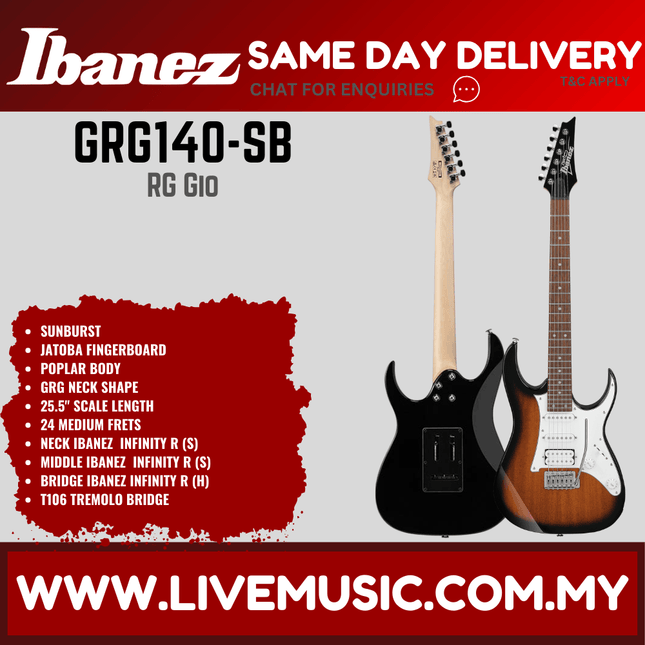 Ibanez GRG140 RG Series Solidbody Electric Guitar - White / Sunburst ( GRG140-SB GRG140-WH )