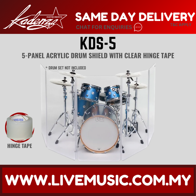 5-panel acrylic drum shield with clear hinge tape, Kadenza KDS-5